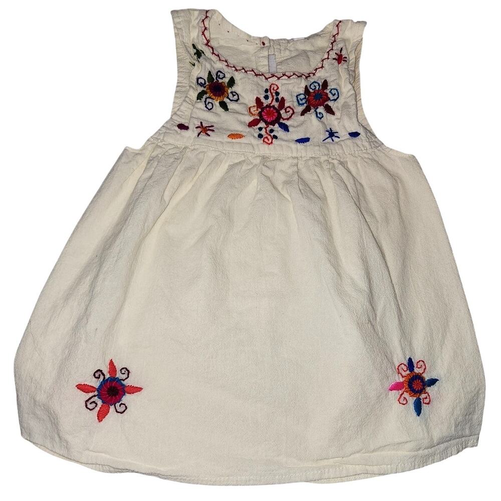 Girl's Guatemalan Mexican Embroidered Sleeveless Cream Dress Size 6